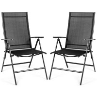 Dortala 2 Piece Patio Folding Chairs, Outdoor Portable Camping Chairs With Breathable Fabric, Set Of 2 Foldable Chairs With Armrest High Backrest For Garden Patio Pool Beach Yard Space Saving, Black