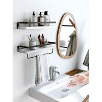 Amada Homefurnishing Wall Shelves, Floating Shelves For Bathroom, Kitchen, Bedroom, Bathroom Shelf With Towel Bar, Set Of 2, White - Amfs01W
