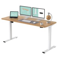 Flexispot 60 Large Height Adjustable Desk, Electric Standing Desk Sit Stand Up Desk For Home Office (60X24 Inch Maple Desktop + White Frame, 2 Packages)