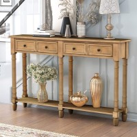 Console Table Sofa Table Traditional Design With Two Drawers And Bottom Shelf For Living Room, Entryway Easy Assembly Wood End Table Acacia Mangium (Old Pine, 58Al X 111Aw X 34Ah, 6-Leg)
