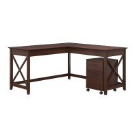 Bush Furniture Key West L Shaped Desk With 2 Drawer Mobile File Cabinet, 60W, Linen White Oak