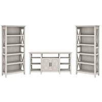 Bush Furniture Key West Tall Tv Stand With Set Of 2 Bookcases Linen White Oak