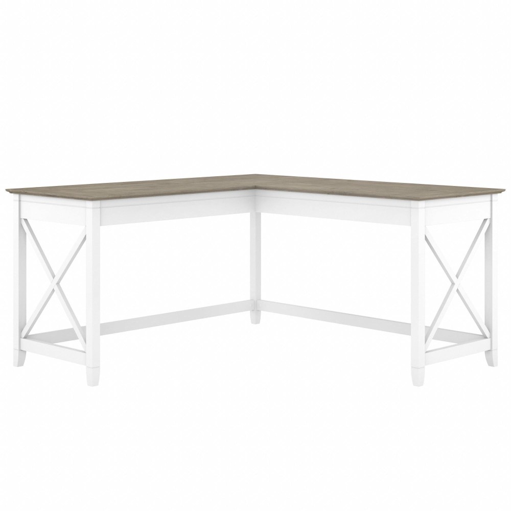 Bush Furniture Key West 60W Modern Farmhouse L Shaped Desk In Pure White And Shiplap Gray | 60-Inch Corner Table For Home Office