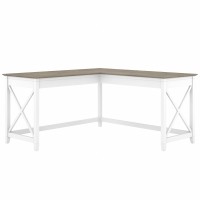 Bush Furniture Key West 60W Modern Farmhouse L Shaped Desk In Pure White And Shiplap Gray | 60-Inch Corner Table For Home Office