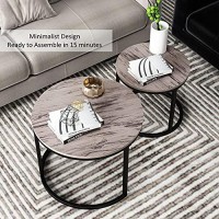 Kotpop Modern Nesting Coffee Table Set Of 2 For Living Room, Balcony, Garden, Round Table With Wood Side, Sturdy Metal Frame, Easy Assemble,Antique Grey