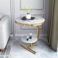 Qljjsd Luxury Marble End Table Decor & More Round Coffee Table With Storage Shelf For Home & Living Room Gold Coffee Tableoutdoor & Indoor Furniture(Color : Gold+White, Size : Double Layer)