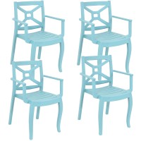 Sunnydaze Tristana Plastic Outdoor Patio Arm Chair - Set Of 4 - Stackable Seating - Blue
