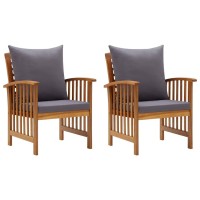 Vidaxl Patio Chairs, 2 Pcs, Patio Dining Chair With Armrest, Wood Slat Back Outdoor Dining Chair For Garden Lawn, With Cushions, Solid Wood Acacia