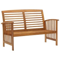 Vidaxl Outdoor Patio Bench, 2-Seater Bench With Armrests, Loveseat Chair Garden Bench For Patio Porch Poolside Balcony, Solid Wood Acacia
