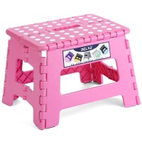 Delxo 9? Folding Step Stool In Pink,1 Pack Premium Heavy Duty Foldable Stool For Kids,Portable Collapsible Plastic Step Stool,Non Slip Folding Stools For Kitchen Bathroom Bedroom
