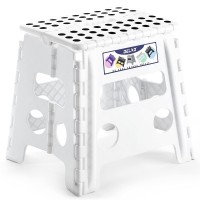 Delxo 13 Folding Step Stool For Kids And Adults, Non-Slip Foldable Step Stools With Handle,Plastic Portable Folding Stool For Bathroom,Bedroom,Kitchen,Hold Up To 300Lbs White