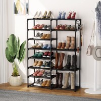 Tribesigns Shoe Rack Shoe Shelf Shoe Storage Organizer With Side Hooks For Entryway, 24-30 Pairs Metal Shoe Rack Taller Shoes Boots Organizer