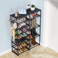 Tribesigns Shoe Rack Shoe Shelf Shoe Storage Organizer With Side Hooks For Entryway, 24-30 Pairs Metal Shoe Rack Taller Shoes Boots Organizer