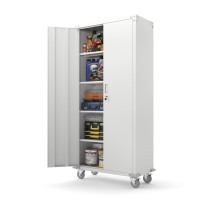 Vingli 72 Tall Metal Storage Cabinets With Doors And 4 Adjustable Shelves For Garage, Office, Classroom, Laundry&Utility Room With Wheels, Grey, 32W X 16D X 72H