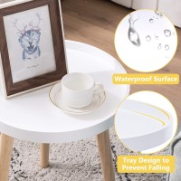 Apicizon Round Side Table, White Tray Nightstand Coffee End Table For Living Room, Bedroom, Small Spaces, Easy Assembly Bedside Table, 15 X 18 Inches