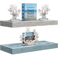 Sorbus Floating Shelf Set - Rustic Engineered Wood Coastal Beach Style Hanging Rectangle Wall Shelves For Home Dcor, Trophy Display, Photo Frames, Etc. (Blue White, 2 Pack)