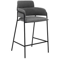 Armen Living Oshen 26 Modern Faux Leather And Metal Counter Height Bar Stool, Grey
