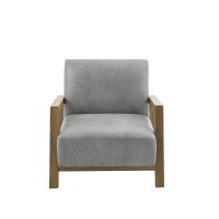 Ink+Ivy Easton Modern Accent Chairs For Living Room With Solid Wood Frame Armrest And Legs Reclaimed Oakwood Finish, Faux Leather Seat, Low Profile Bedroom Lounge, 285 W X 3425 D X 29 H, Grey