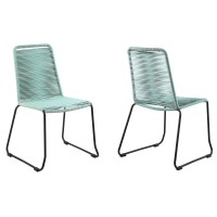 Armen Living Shasta Outdoor Patio Metal And Rope Stackable Dining Chair, Set Of 2, Wasabi