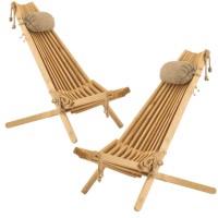 Mr.Woodware Tamarack Wood Folding Outdoor Patio Chairs - Set Of 2 Low Profile Wooden Lounge Furniture For Porch, Deck, Lawn & Garden - Fully Assembled Chairs For Outdoor Patio Furniture