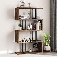 Yitahome 5-Tier Bookshelf, S-Shaped Z-Shelf Bookshelves And Bookcase, Industrial Freestanding Multifunctional Decorative Storage Shelving For Living Room Home Office, Retro Brown