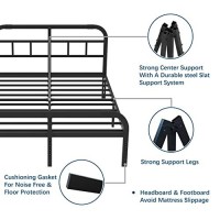 Onemo 14 Inch California King Bed Frame With Headboard And Footboard Metal Platform Bed Frames Heavy Duty Mattress Foundation Quiet And Anti-Slip No Box Spring Needed Black