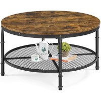 Yaheetech 35.5 Inch Round Coffee Table,Wooden 2 Tier Circle Coffee Table For Living Room, Industrial Coffee Table Set For Small Space, Rustic Brown