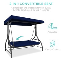 Best Choice Products 3-Seat Outdoor Large Converting Canopy Swing Glider, Patio Hammock Lounge Chair For Porch, Backyard W/Flatbed, Adjustable Shade, Removable Cushions - Navy