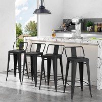 Apeaka 30 Inch Metal Bar Stools Set Of 4 Bar Height Stools With Backs Low Back Bar Chairs For Indoor Outdoor Matte Black