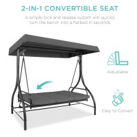 Best Choice Products 3-Seat Outdoor Large Converting Canopy Swing Glider, Patio Hammock Lounge Chair For Porch, Backyard W/Flatbed, Adjustable Shade, Removable Cushions - Gray