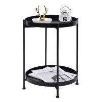 Modonery 2 Tier 157 Dia Metal Round Side Table With Removable Storage Tray For Living Roombedroom Nightstand End Table - Black