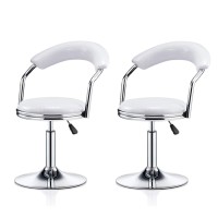 Metal Bar Stools Set Of 2 Retro Industrial Counter Height Adjustment Kitchen Barstools Chairs With Backrest Indoor/Outdoor Pu Leather Seat White