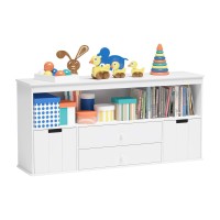 Timy 519 Toy Storage Organizer With 2 Drawers, Wooden Toy Organizer Bins, Kids Bookshelf For Reading, Storing, Playing, White