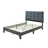 Hodedah Bed With Upholstered Headboard And Wooden Frame Platform, Queen, Grey