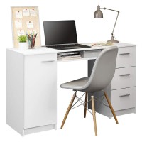 Madesa Computer Desk With 3 Drawers, 1 Door And 1 Storage Shelf, Wood Writing Home Office Workstation, 30? H X 18? D X 53? W - White