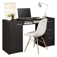 Madesa Computer Desk With 3 Drawers, 1 Door And 1 Storage Shelf, Wood Writing Home Office Workstation, 30? H X 18? D X 53? W - Black