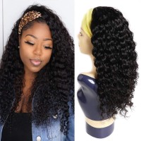 Xsy Headband Wig Human Hair For Black Women Deep Wave Half Wigs Glueless None Lace Front Human Hair Wigs For Black Women Natural Black 14 Inch