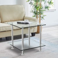 Nozama Glass 2 Tier Side Table For Living Room - Glass End Coffee Table Square End Table For Small Side Glass Night Stand For Bedroom