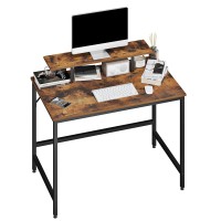 Joiscope Computer Desk With Monitor Stand, Study Desk For Home Office, Gaming Desk With Dual Monitor Stand Hutch, Wood And Metal, 40 Inches(Vintage Oak Finish)