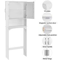 Yaheetech Over The Toilet Cabinet, Double Door Bathroom Storage Organizer, Toilet Rack With Inner Adjustable Shelf And Open Storage Shelf, White