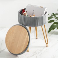 Lue Bona Velvet Vanity Stool Chair For Makeup Room, Grey Vanity Stool With Gold Legs,18A Height, Small Storage Ottoman Foot Ottoman Rest For Living Room, Bathroom
