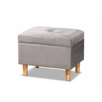 Baxton Studio Elias Modern And Contemporary Grey Velvet Fabric Upholstered And Oak Brown Finished Wood Storage Ottoman