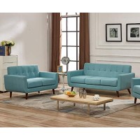 Us Pride Furniture S5174-L+S Charles Mid-Century Modern 100% Linen Fabric 2 Piece Living Room Set, Clean-Lined Design Loveseat And Sofa, Color In Eton Blue