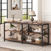 Tribesigns 70.9 Inch Extra Long Console Table, Rustic Sofa Table Behind Couch Table With Storage Shelves, 3-Tier Industrial Hallway Entryway Table For Living Room, 3 Shelf Open Bookshelf (Brown)