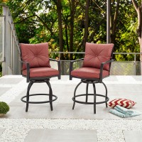 Lokatse Home Patio Set Swivel Chairs Bistro Height With Arms Outdoor Dining All Weather Bar Stools With Cushion (Set Of 2), Red