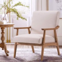 Joybase Mid-Century Retro Modern Accent Chair - Wood Frame And Fabric Upholstered Arm Chair For Living Room (Beige)