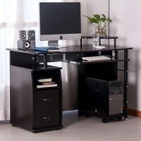 Teeker Home Office Computer Desk With Pull-Out Keyboard Tray And Drawers,Wood Study Writing Desk,Large Home Workstation With Shelf (Espresso)