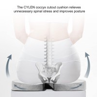 Cylen Home Office Seat Cushion - Comfort Memory Foam Chair Cushion With Cooling Gel Infused For Tailbone, Coccyx, Back & Sciatica Pain Relief (Grey)