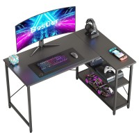 Bestier Small L Shaped Gaming Desk With Shelves 47 Inch Reversible Corner Computer Desk Writing Storage Table For Home Office Small Space, Carbon Fiber