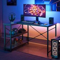 Bestier Small L Shaped Gaming Desk With Shelves 47 Inch Reversible Corner Computer Desk Writing Storage Table For Home Office Small Space, Carbon Fiber